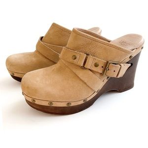 Ugg Clogs Natalee Leather Nubuck Studded Platform Boho Strappy Mules Shoe Size 7